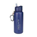 LifeStraw Go Stainless Steel Water Filter Bottle with 2-Stage Integrated Filter Straw, Double Wall Vacuum Insulated, for Hiking, Backpacking, and Travel, 24oz, Blue