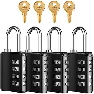 LOFICOPER Outdoor Combination Padlock, 4 Digit Combination Lock with Key, Heavy Duty Weatherproof Gym Locker Lock with 2 Keys, for Fence, Case, Toolbox, 4 Pack, Black