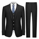 Cooper & Nelson Men's Suit Slim Fit, 3 Piece Suits for Men, One Button Solid Jacket Vest Pants with Tie, Tuxedo Set, Black, 4XL