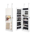 SDHYL Jewelry Organizer, 42.5'' H Wall/Door Mounted Mirror Jewelry Cabinet with LED Lights, Lockable Storage, White