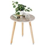 Hanobe Side Table Small Round: White End Table for Living Room Couch Bedroom - Modern Farmhouse Bedside Tables with 3 Wood Legs Boho Space Home Patio Sofa Console Accent