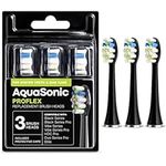 AquaSonic Proflex Replacement Brush Heads | for Whiter Teeth & Gum Care | Compatible with Many AquaSonic Toothbrush Handles (3 Pack Black)