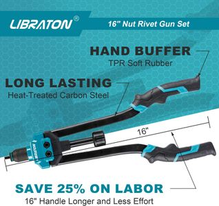 Libraton 16" Rivet Nut Tool Set – Hand Rivet Gun with 70 Rivet Nuts, 7 Metric Mandrels, Carry Case