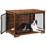 Hzuaneri Dog Crate Furniture, 100 cm Double Door Dog Crate with Barn Door, Dog Kennel Indoor, End Side Table Wooden Dog Crate for Small Medium Large Dog, Anti-Chew Anti-Escape, Rustic Brown