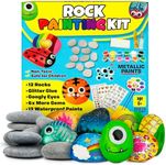 JOYEZA Rock Painting Kit Deluxe, Arts and Crafts for Girls Boys Age 6+, 12 Rocks Tween Gift Art Set, Waterproof Paints, Craft Kits Art Supplies, Kids Crafts Ages 6-8, Kids Activities 6 7 8 9 10