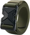 LionVII Tactical Belt, Elastic Stretch Military 1.5" Web Belt with Heavy Duty Quick Release Buckle for Waist Size Below 48" (Army Green)