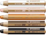 STABILO Multi-talented 3-in-1 Pencil - Warm Neutral Box of 5 Colours White, Light Flesh, Orange, Brown Black + Sharpener