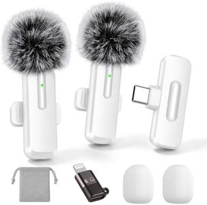 wedaniya Wireless Lavalier Mini Microphone for iPhone, Android, 2 Pack Clip on Mini Mic with USB-C & Lightning, 2-in-1 Noise Reduction Lapel Mic for Video Recording, Podcast, Vlogging, YouTube