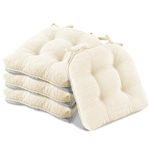 Basic Beyond Chair Cushions for Dining Chairs 4 Pack, Memory Foam Chair Cushion with Ties and Non Slip Backing, 15.5 x 15.5 Inches Tufted Chair Pads for Dining Chairs(Beige)