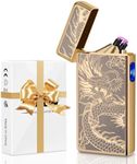 Dual Arc Plasma Lighter USB Rechargeable Windproof Flameless Butane Free Electric Lighter for Cigar,Cigarette,Candle (Gold Dragon)