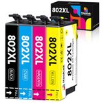 Hookink 802XL 802 Ink Cartridges Replacement for Epson 802 XL Ink Cartridges Combo Pack for Workforce Pro WF-4740 WF-4730 WF-4720 WF-4734 EC-4020 EC-4030 4-Pack (1 Black 1 Cyan 1 Magenta 1 Yellow)