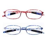 DOOViC 2 Pack Anti Blue Light Reading Glasses Clear Lens TR90 Flexible Tortoiseshell Frame Spring Hinge Silicon Tips Computer Eyewear for Men Women +3.5 (Red + Blue)