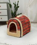 M&F ECOM Large Size Dog/Cat/Pet House, Foldable & Portable, 2 Way usable Cosy & Comfortable Pet House,Washable,Safe & Hygienic House for All Pets.Soft Pillow Mat Extra.(L,Brick)