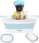 Collapsible Pet Bathtub with Water Drain Plug, Small Pets Portable Bath Tub for Puppy Small Dogs Cats, Portable & Space Saving Design, Blue