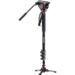 Manfrotto Video Monopod XPRO+, Camera and Video Support Rod with Video Head, 4-Section in Aluminium with Fluid Base, Photography Accessories for Content Creation, Video, Vlogging