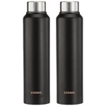 Amazon Brand - Solimo Stainless Steel Water Bottle (Pack of 2) | BIS-Approved | 900ml (Matte Black)