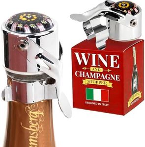 Wine Stopper & Champagne Stopper with Patented Seal - 2 in 1, Italian Design, Preserves Bubbles & Taste-Leak Proof - Reusable, Suitable for Wine, Cava, Prosecco and sparkling water
