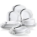 VEWEET 'Fiona' 24-Piece Dinner Set Ivory White Black Lines Combination Sets Porcelain Tableware Set of Bowls/Dessert Plates/Soup Plates/Dinner Plates, Service for 6