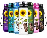 Cuptify You are my Sunshine Dapple Dachshund Puppy Clear Frosted 32 oz 1 Liter Motivational Tracking Sport Water Bottle with Time Marker for Women, Men, Workouts, Fitness