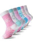 EBMORE Girls Kids Toddler Fluffy Socks with Grips Non Slip Slipper Socks Gift Crew Cabin Cosy Hospital Cute Warm Winter Bed Socks for Boys Child Christmas Stocking Fillers 6 Pairs(Snowflake,4-7 Y)