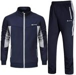 Rdruko Men's Sports Tracksuit Long Sleeve Full Zip Running Gym Set Activewear(Blue Grey,US XL)