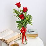 FlowerAura Fresh Live Flower Bouquet of 3 Red Roses Flowers In Vase For Birthday Gift, Anniversary Gift, Wedding Gift, Congratulations Gift & Gift For Special Occasions (Same Day Delivery)