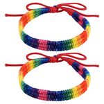 FEPITO 2 PCS Rainbow Pride Bracelet Handmade Braided Friendship String Bracelet for Gay & Lesbian LGBTQ Wristband Adjustable Size