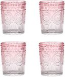 Amzcku Pink Drinking Glasses Set of 4, Vintage Glassware 10 oz- For Cocktails, Mixed Drinks, Whiskey, Beverage, Water, Milk and Juice