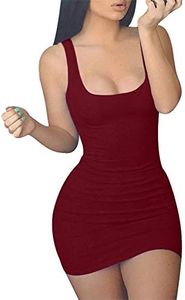 GOBLES Women's Casual Summer Sleeveless Mini Sexy Bodycon Tank Club Dress, Wine Red, Small