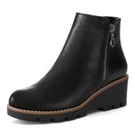 mysoft Women's Ankle Boots Zipper Wedge Booties Lug Sole, Black, 8.5