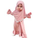 Abaya for Muslim Girls: Infant Baby Girl Dubai Prayer Robe Eid Ramadan Long Bell Sleeve Dress Middle East Islamic Turkish Caftan Arabic Kimono Ethnic Dress Dusty Pink 6-12 Months