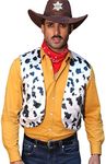 Karlywindow Mens Cow Print Vest Open Front Festival Vintage Hippie Halloween Costumes Outfit Vests White