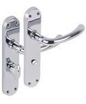 HANDLEZONE® 1 Pair of Avis Polished Chrome Bathroom WC Toilet Door Handle Set on Long Backplate, for Internal Doors