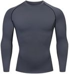 HYCOPROT Compression Shirt for Men Athletic Base Layer Top Quick Dry Long Sleeve T-Shirt for Workout Gym Running (UK, Alpha, S, Regular, Regular, Grey)