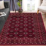 cozily® Turkish Rugs Living Room Carpet With Soft Medium Piles, Tagab 200x290cm, Red, Jute Back Washable Area Rug For Lounge, Dining, Sitting And Bedroom Adults Rug.