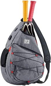 d'yallee Tennis Bag for Men Women, Racquetball Pickleball Paddle Squash Sling Bags Crossbody Sports Backpack Adult with USB Charge Port (Gray)