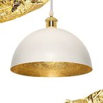 Flynix White and Gold Leaf Pendant Light, Vintage Ceiling Hanging Light Fixture, Farmhouse Adjustable Metal Hang Lamp, Industrial Dining Lights Fixture for Kitchen Bar Entryway Restaurant Warehouse