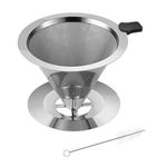 Omevett Stainless Steel Coffee Filter Pour Over Coffee Dripper Reusable Coffee Filter Cup Paperless Double Fine Mesh Coffee Filter with Holders and Cleaning Brush for Manual Coffee Maker 1-4 Cups