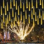 12 inch 10 Tubes 240 LED Meteor Shower Raindrop Lights with Timer Function Cascading Lights LED Icicle Lights Falling Raindrop Lights for Holiday Party Wedding Christmas Tree Decoration (Warm White)