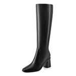 Black Knee High Boots for Women Chunky Heel Square Toe Tall Boots Wide Calf Fashion Long Boot with Side Zipper - Black 6 US