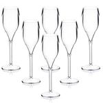 AIOS Set of 6 Champagne Flutes. Polycarbonate. Looks Like Real Glass but Unbreakable Plastic. Ideal for Picnics, on The Beach, Outdoor Pool, BBQ, Garden. Washable and Reusable. Dishwasher Safe