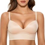 DOBREVA Women's Push Up Bra Padded Wireless Longline Corset Bra Plunge Comfort T Shirt Bras Beige 40B