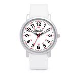 Speidel Scrub Watch for Medical Professionals with White Silicone Rubber Band - Easy to Read Timepiece with Red Second Hand, Military Time for Nurses, Doctors, Surgeons, EMT Workers, Students and More