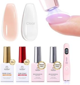 Beetles Builder Gel Kit HEMA Free & Handheld Nail Lamp, 8 in 1 Nail Thickening Strengthening Building Apex for Beginner DIY Salon at Home with Base & Top Coat,Clear Natural Nude Builder Nail Gel