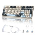 FREEWOLF RK-K8 Wireless Mechancial Gaming Keyboard Hot-Swappable with Rainbow Backlit Gasket NKRO Bluetooth5.0/2.4G/Wired Coiled Cable Tactile Blue Switch 4000mAh for PS4 PC Win Mac Gamer(Blueberry)