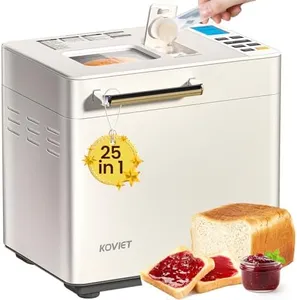 KOVIET 25-in-1 Bread Maker Machine with Automatic Dual Dispenser, 2LB Stainless Steel Breadmaker with Gluten-Free, Dough, Jam, Yogurt etc Settings, Beige