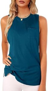 Women's High Neck Tank Top Sleeveless Blouse Plain T Shirts Pocket Cami Summer Tops A-navy