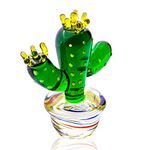 QFkris Mini Cactus Art Glass Blown Handmade Glass Figurines Collectibles Table Home Decoration Simulation Plants E