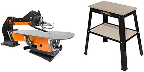 WEN LL2156 21-Inch 1.6-Amp Variable Speed Parallel Arm Scroll Saw with Extra-Large Dual-Bevel Steel Table & POWERTEC UT1002 Universal Tool Stand