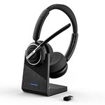 PrancyBt Bluetooth Headset, V5.2 Wireless Headset with AI Noise Cancellation Microphone, On Ear Headphones with Charging Base & Bluetooth Adapter, for Computer Home Office Call Center Zoom Skype